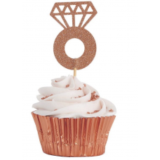 Hens Night Cupcake Toppers 24pk - Diamond Ring Rose Gold 